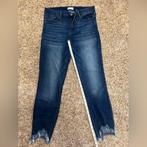 Dark Blue Distressed Crop Jeans
